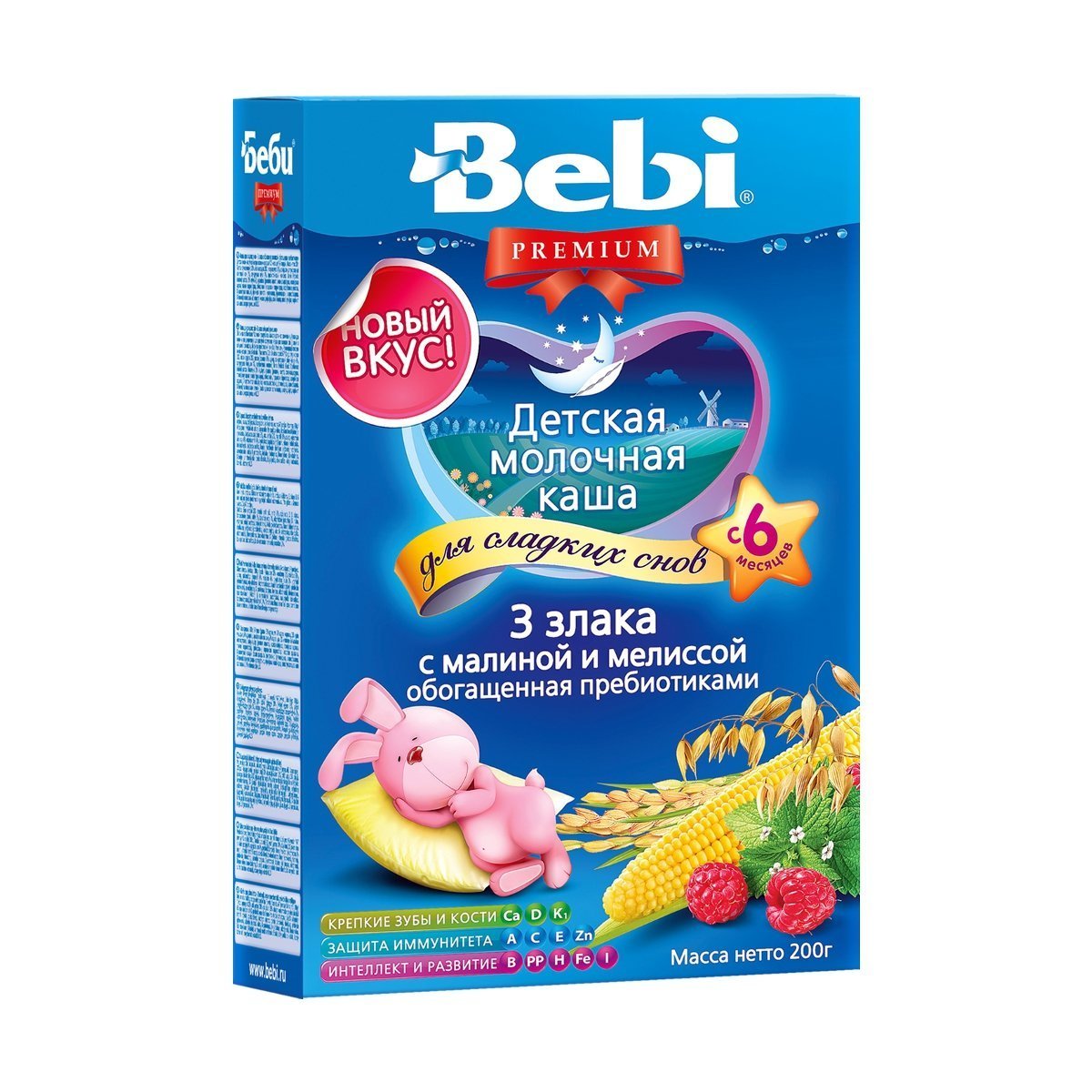 

Молочная каша 3 злака с малиной и мелиссой, 200 г ТМ: Bebi Premium