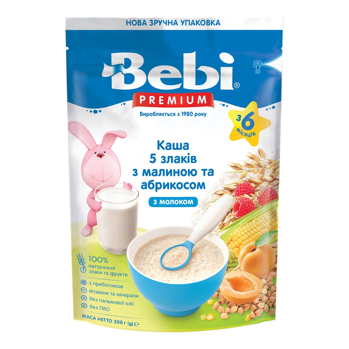 

Каша молочная Bebi Premium 5 злаков с малиной и абрикосом 200 г 1020134 ТМ: Bebi Premium, 1020134