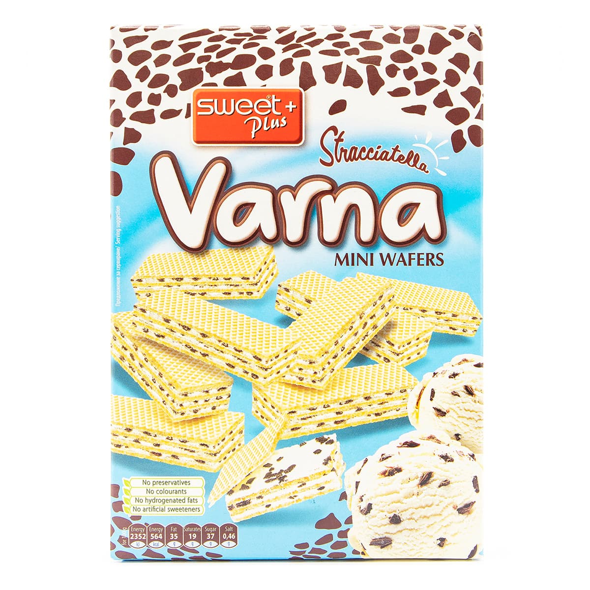 

Мини-вафли Sweet Plus Varna Stracciatella с молочным кремом и крошкой из какао-печенья 240 г 81985.010.0240 ТМ: Sweet Plus, 81985.010.0240