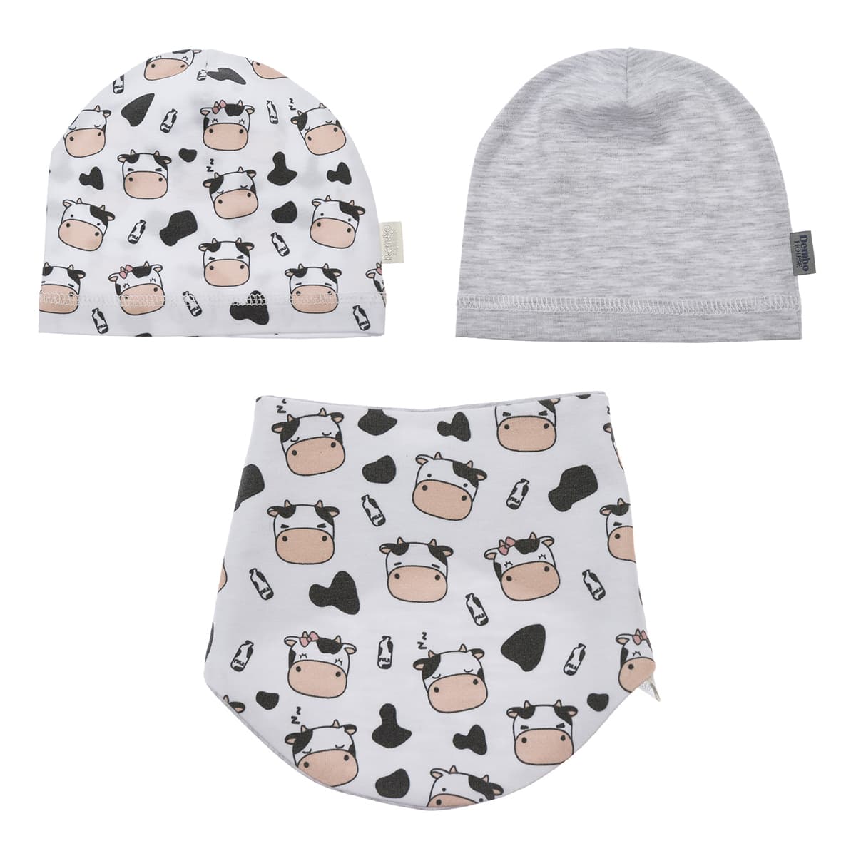 

Комплект Dembo House Cow Шапки 2 шт и слюнявчик 20.00.003/4 ТМ: Dembo House, Белый с серым, 20.00.003/4