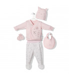 Комплект Bebetto Брюки Кофта Шапка Царапки Слюнявчик Be Kind Pink, р. 62