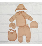 Комплект Blanka 110732 Распашонка Штаны Шапка Чепчик Слюнявчик Царапки Beige, р. 56