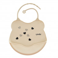 Нагрудник силиконовый Lindo Сердечки Beige 