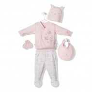 Комплект Bebetto Брюки Кофта Шапка Царапки Слюнявчик Be Kind Pink, р. 62