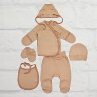 Комплект Blanka 110732 Распашонка Штаны Шапка Чепчик Слюнявчик Царапки Beige