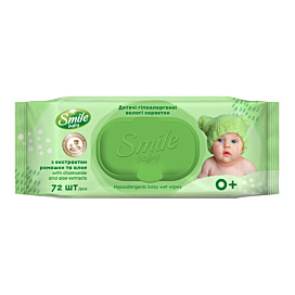 Вологі серветки Smile Baby Екстракт ромашки і алое 72 шт