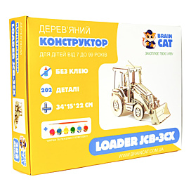 Дерев'яний 3D конструктор Brain Cat Екскаватор-навантажувач Loader JCB-3CX