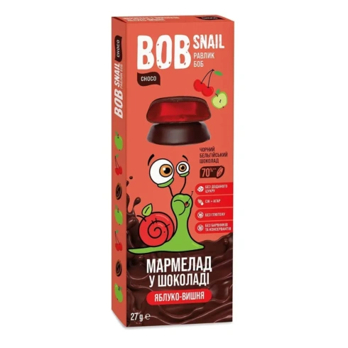 Мармелад Bob Snail Яблуко Вишня в чорному шоколаді 27 г - 1