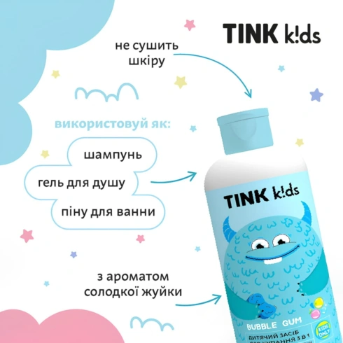 Дитячий засіб для купання 3 в 1 Tink Kids Bubble Gum 500 мл - 4