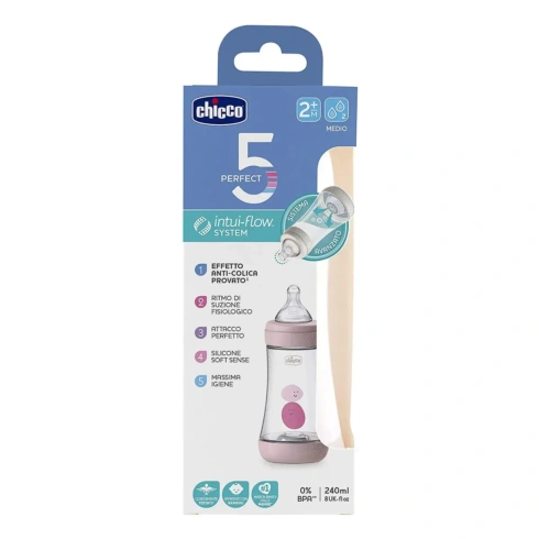 Пляшка Chicco Perfect 5 рожева з соскою 2 міс 240 мл - 2
