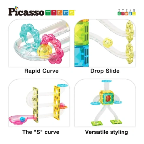 Конструктор магнітний PicassoTiles Mini diamond marble run track set 60 ел - 4