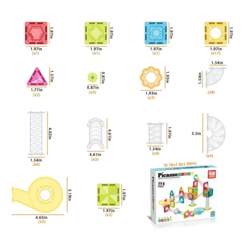 Конструктор магнітний PicassoTiles Mini diamond marble run track set 60 ел - 5