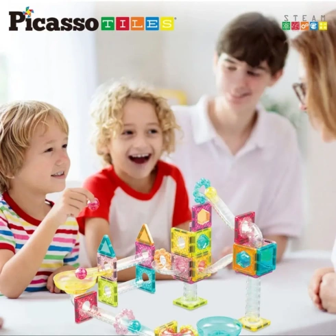Конструктор магнітний PicassoTiles Mini diamond marble run track set 60 ел - 8