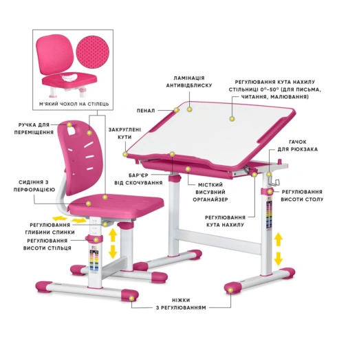 Комплект Evo-kids Стіл Стілець Evo-06 Plus Pink - 2