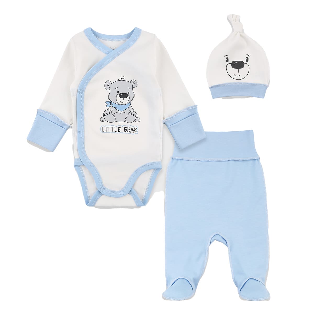 

Комплект Фламинго Боди Ползунки Шапочка Little Bbear, р.  433-212 ТМ: ФЛАМИНГО, Молочный с голубым, 433-212