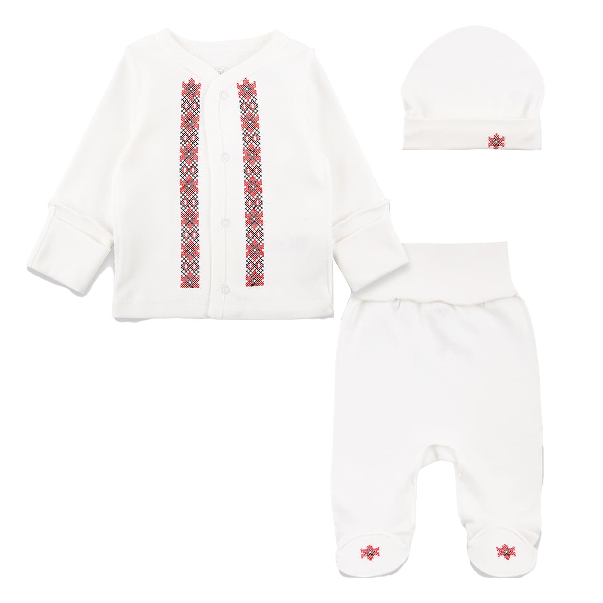 

Комплект Фламинго Распашонка Ползунки Шапочка Vyshyvanka red, р.  336-204 ТМ: ФЛАМИНГО, Молочный, 336-204