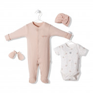 Комплект Bebetto Чоловічок Боді Шапка Царапки Pink Wings, р. 62